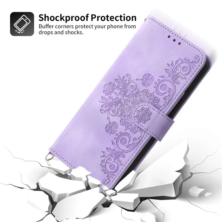 For Samsung Galaxy A25 5G (Global) (161.0 x 76.5 x 8.3mm) Case Flower Imprinted Phone Leather Cover with Straps