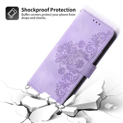 For Samsung Galaxy A25 5G (Global) (161.0 x 76.5 x 8.3mm) Case Flower Imprinted Phone Leather Cover with Straps