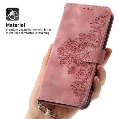 For Samsung Galaxy A25 5G (Global) (161.0 x 76.5 x 8.3mm) Case Flower Imprinted Phone Leather Cover with Straps