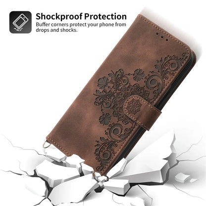 For Samsung Galaxy A25 5G (Global) (161.0 x 76.5 x 8.3mm) Case Flower Imprinted Phone Leather Cover with Straps