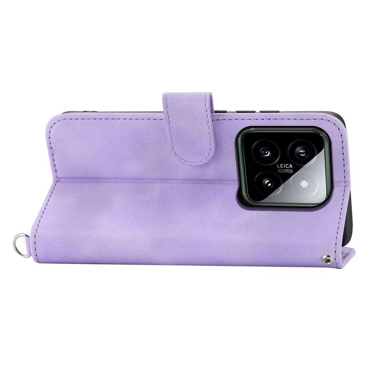 For Xiaomi 14 Case Wallet Imprinted Flower Leather Phone Cover with 2 Straps
