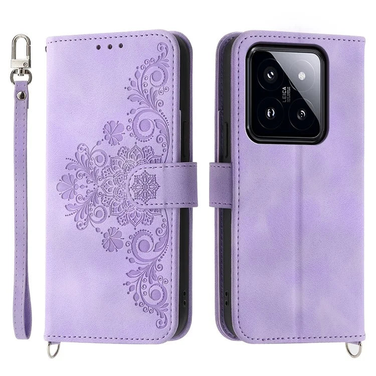 For Xiaomi 14 Pro Case Wallet Leather Phone Cover with Hand Strap + Shoulder Strap