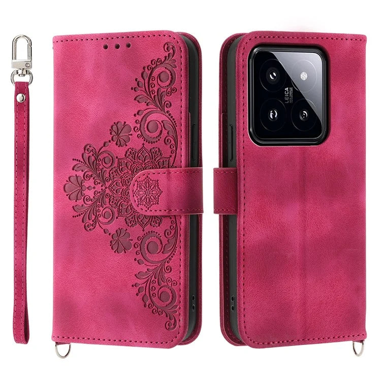 For Xiaomi 14 Pro Case Wallet Leather Phone Cover with Hand Strap + Shoulder Strap