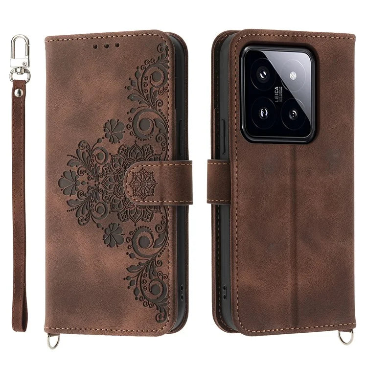 For Xiaomi 14 Pro Case Wallet Leather Phone Cover with Hand Strap + Shoulder Strap