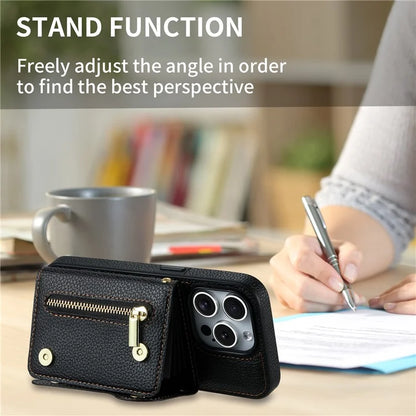 DF-09 For iPhone 14 Pro Phone Case Crossbody Zipper Purse Card Slots Cover