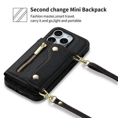 DF-09 For iPhone 14 Pro Phone Case Crossbody Zipper Purse Card Slots Cover