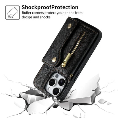 DF-09 For iPhone 14 Pro Phone Case Crossbody Zipper Purse Card Slots Cover