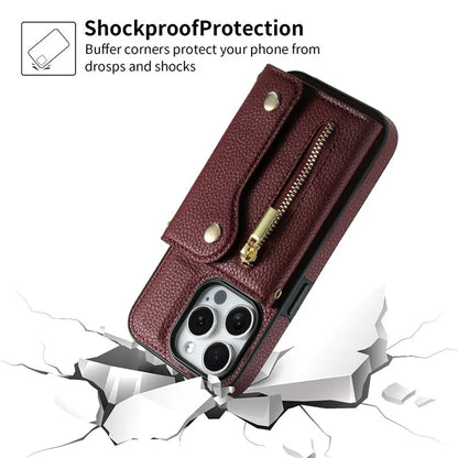 DF-09 For iPhone 14 Pro Phone Case Crossbody Zipper Purse Card Slots Cover