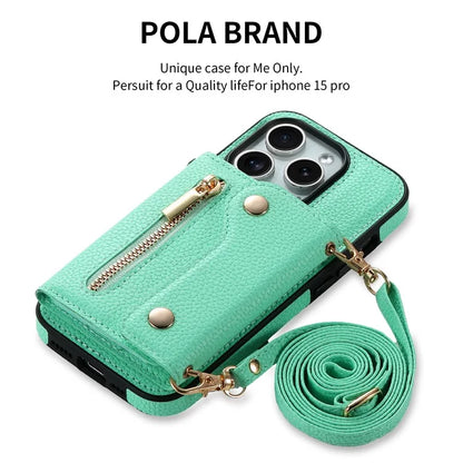 DF-09 For iPhone 14 Pro Phone Case Crossbody Zipper Purse Card Slots Cover
