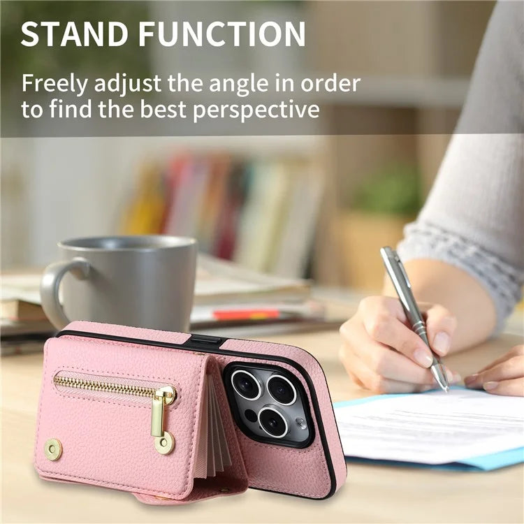 DF-09 For iPhone 14 Pro Phone Case Crossbody Zipper Purse Card Slots Cover