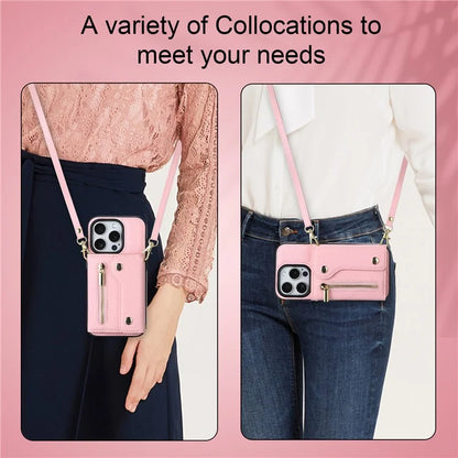 DF-09 For iPhone 14 Pro Phone Case Crossbody Zipper Purse Card Slots Cover