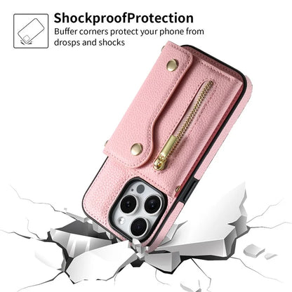 DF-09 For iPhone 14 Pro Phone Case Crossbody Zipper Purse Card Slots Cover