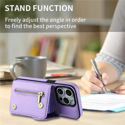 DF-09 For iPhone 14 Pro Phone Case Crossbody Zipper Purse Card Slots Cover
