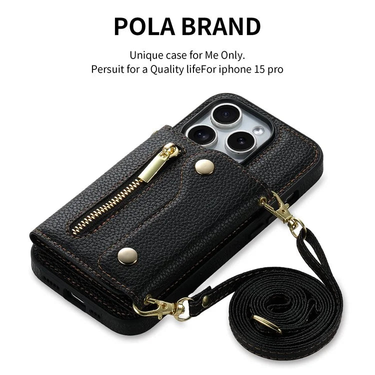 DF-09 For iPhone 14 Pro Max Phone Case Card Slots Kickstand Crossbody Cover