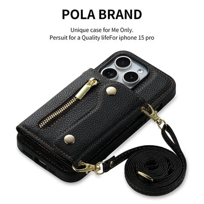 DF-09 For iPhone 14 Pro Max Phone Case Card Slots Kickstand Crossbody Cover