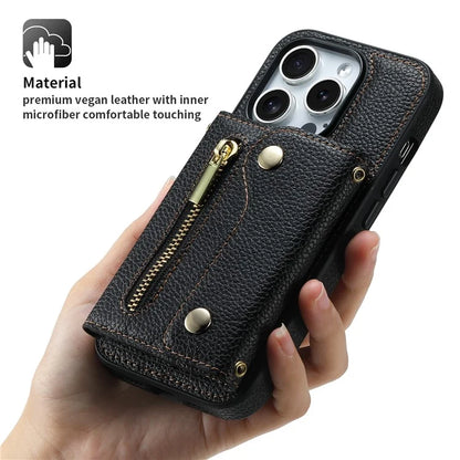 DF-09 For iPhone 14 Pro Max Phone Case Card Slots Kickstand Crossbody Cover