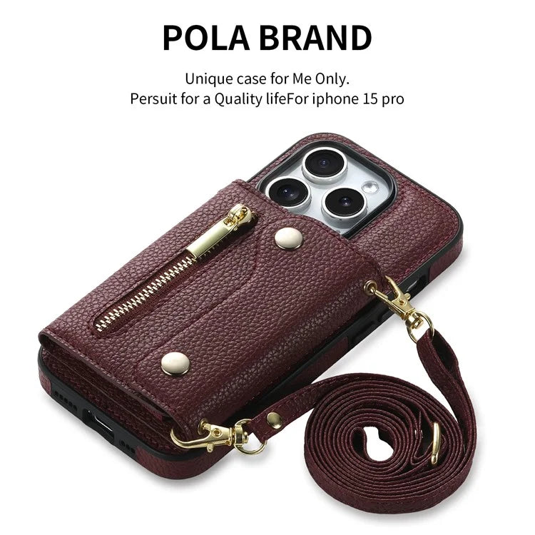 DF-09 For iPhone 14 Pro Max Phone Case Card Slots Kickstand Crossbody Cover