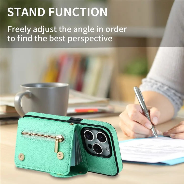 DF-09 For iPhone 14 Pro Max Phone Case Card Slots Kickstand Crossbody Cover