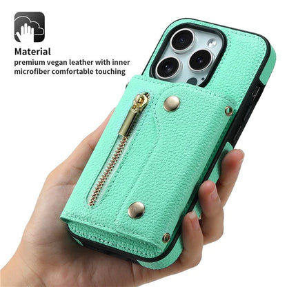 DF-09 For iPhone 14 Pro Max Phone Case Card Slots Kickstand Crossbody Cover