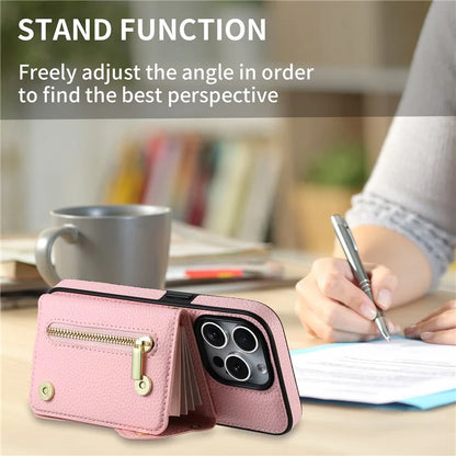 DF-09 For iPhone 14 Pro Max Phone Case Card Slots Kickstand Crossbody Cover