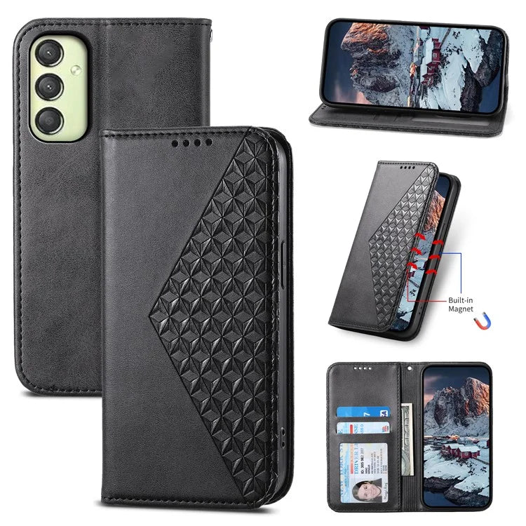For Samsung Galaxy A25 5G (Global) (161.0 x 76.5 x 8.3mm) Case Calf Texture Imprinted Rhombus Pattern Phone Cover