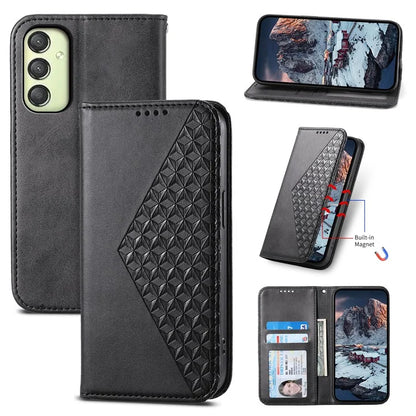 For Samsung Galaxy A25 5G (Global) (161.0 x 76.5 x 8.3mm) Case Calf Texture Imprinted Rhombus Pattern Phone Cover