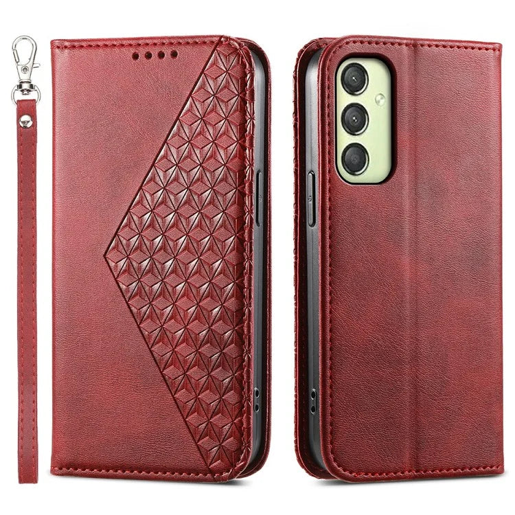 For Samsung Galaxy A25 5G (Global) (161.0 x 76.5 x 8.3mm) Case Calf Texture Imprinted Rhombus Pattern Phone Cover