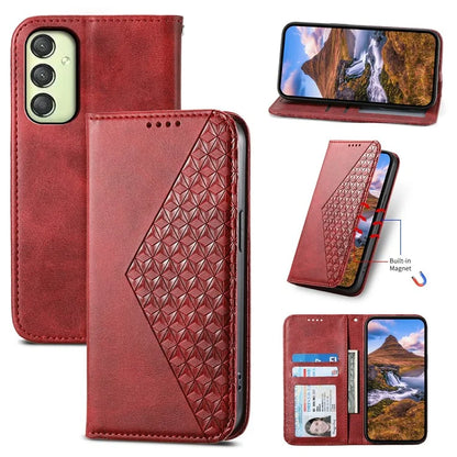 For Samsung Galaxy A25 5G (Global) (161.0 x 76.5 x 8.3mm) Case Calf Texture Imprinted Rhombus Pattern Phone Cover