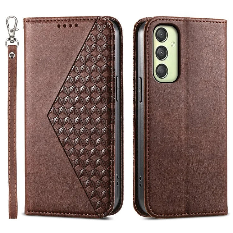 For Samsung Galaxy A25 5G (Global) (161.0 x 76.5 x 8.3mm) Case Calf Texture Imprinted Rhombus Pattern Phone Cover