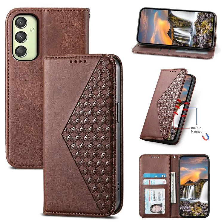 For Samsung Galaxy A25 5G (Global) (161.0 x 76.5 x 8.3mm) Case Calf Texture Imprinted Rhombus Pattern Phone Cover