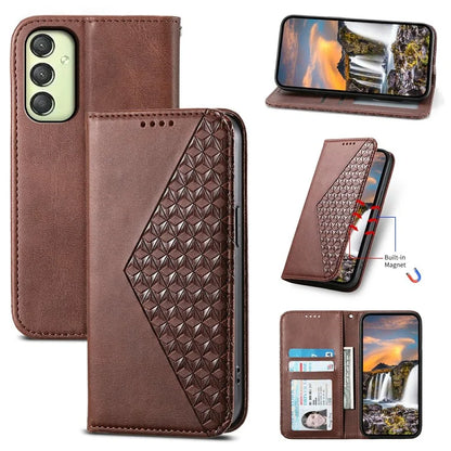 For Samsung Galaxy A25 5G (Global) (161.0 x 76.5 x 8.3mm) Case Calf Texture Imprinted Rhombus Pattern Phone Cover