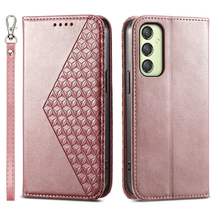 For Samsung Galaxy A25 5G (Global) (161.0 x 76.5 x 8.3mm) Case Calf Texture Imprinted Rhombus Pattern Phone Cover