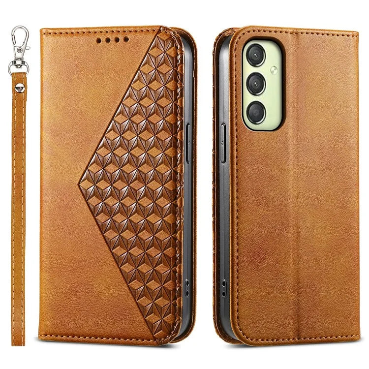 For Samsung Galaxy A25 5G (Global) (161.0 x 76.5 x 8.3mm) Case Calf Texture Imprinted Rhombus Pattern Phone Cover