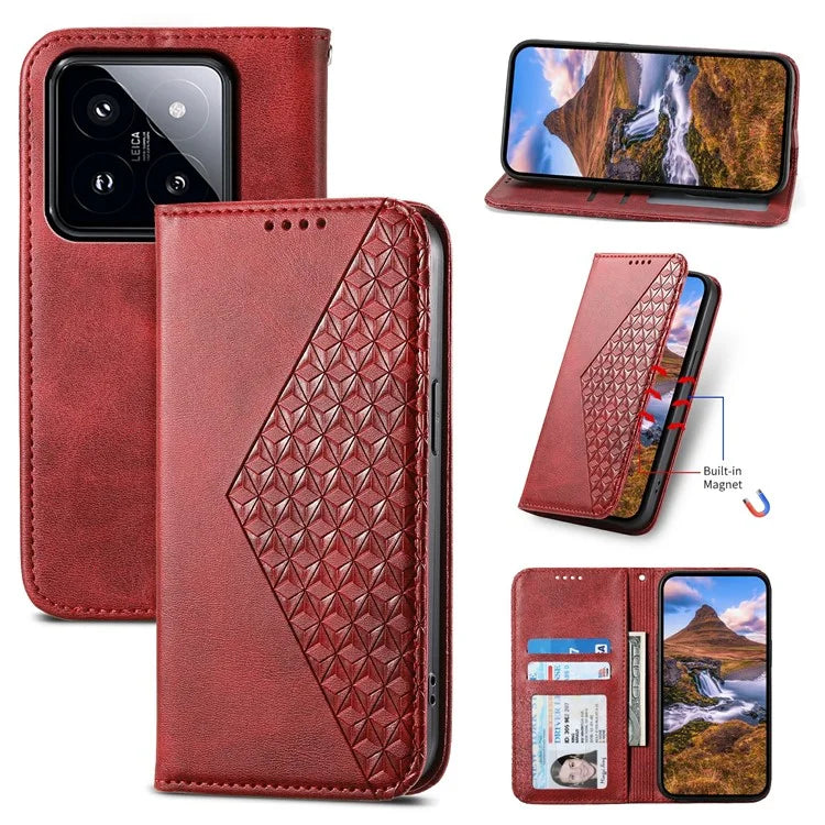 For Xiaomi 14 Pro Case PU Leather Magnetic Auto Closing Wallet Phone Cover
