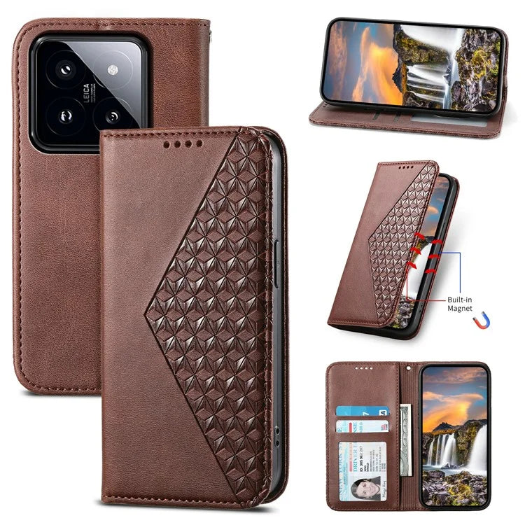 For Xiaomi 14 Pro Case PU Leather Magnetic Auto Closing Wallet Phone Cover