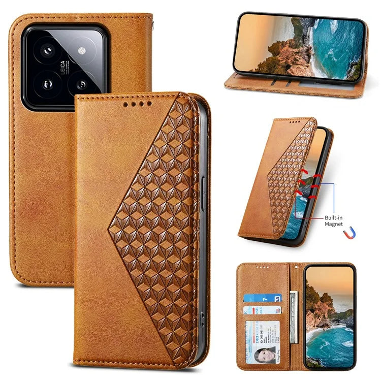 For Xiaomi 14 Pro Case PU Leather Magnetic Auto Closing Wallet Phone Cover