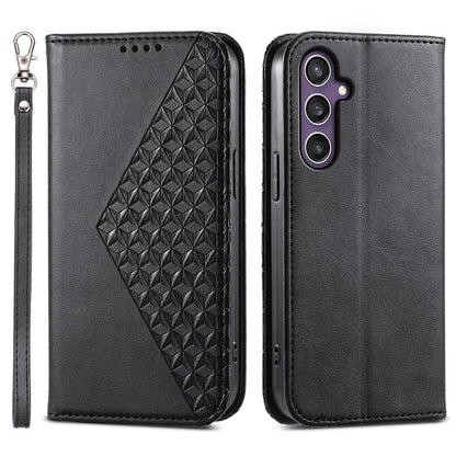 For Samsung Galaxy S24+ Cell Phone Case Calf Texture PU Leather Wallet Cover with Strap