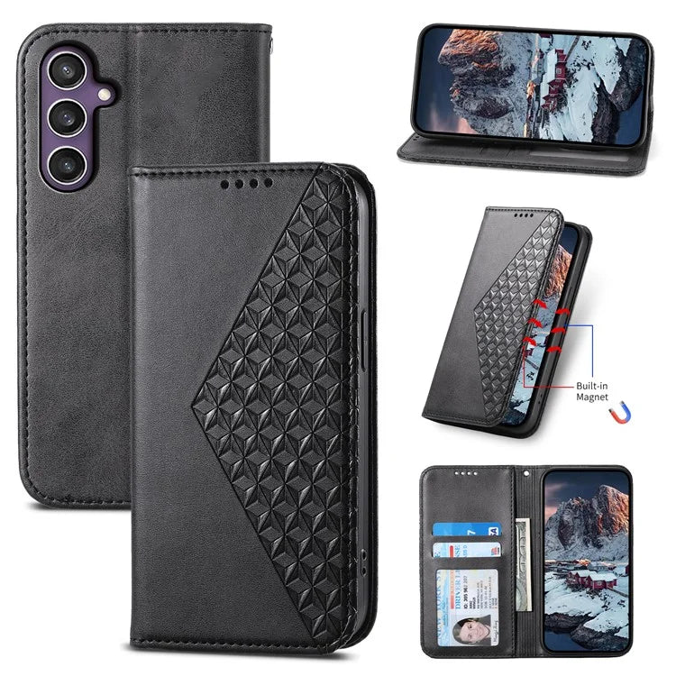 For Samsung Galaxy S24+ Cell Phone Case Calf Texture PU Leather Wallet Cover with Strap