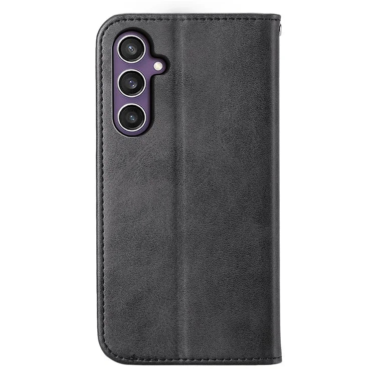 For Samsung Galaxy S24+ Cell Phone Case Calf Texture PU Leather Wallet Cover with Strap