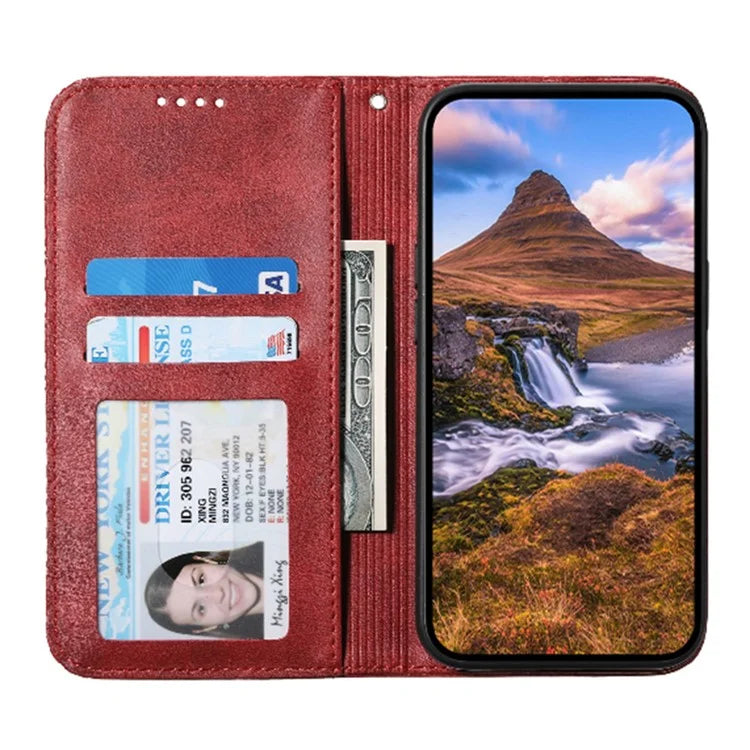 For Samsung Galaxy S24+ Cell Phone Case Calf Texture PU Leather Wallet Cover with Strap