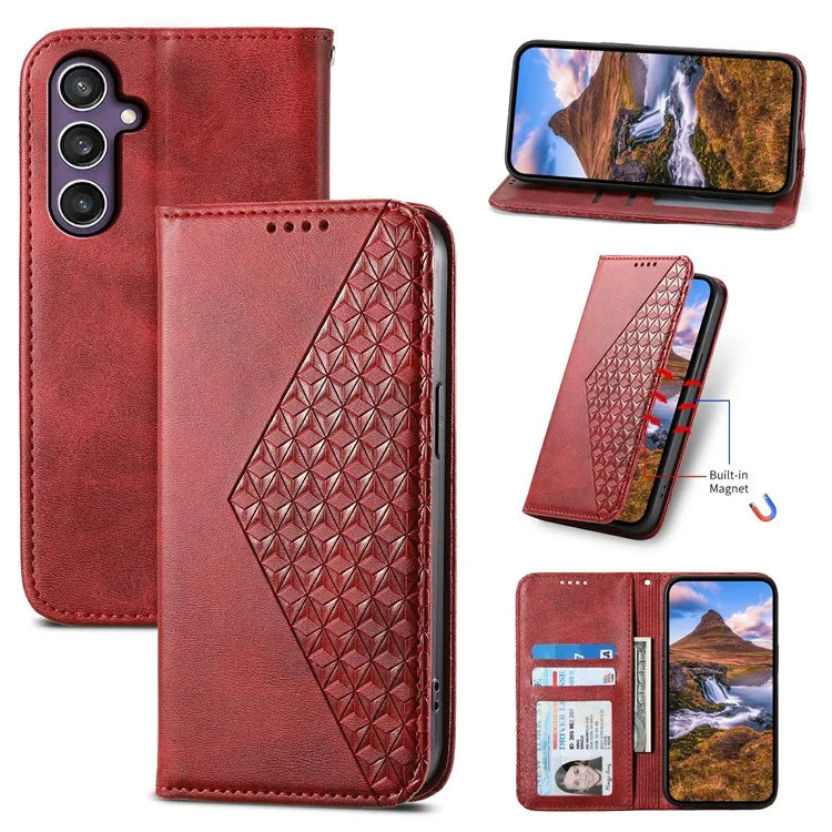 For Samsung Galaxy S24+ Cell Phone Case Calf Texture PU Leather Wallet Cover with Strap