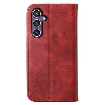 For Samsung Galaxy S24+ Cell Phone Case Calf Texture PU Leather Wallet Cover with Strap