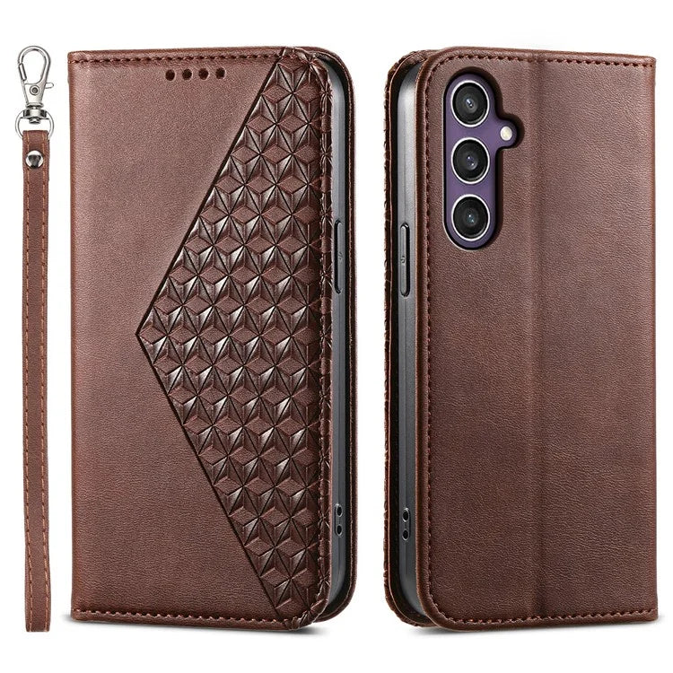 For Samsung Galaxy S24+ Cell Phone Case Calf Texture PU Leather Wallet Cover with Strap