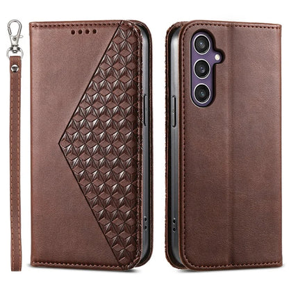 For Samsung Galaxy S24+ Cell Phone Case Calf Texture PU Leather Wallet Cover with Strap