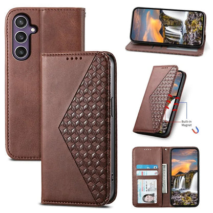 For Samsung Galaxy S24+ Cell Phone Case Calf Texture PU Leather Wallet Cover with Strap