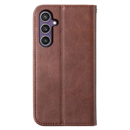 For Samsung Galaxy S24+ Cell Phone Case Calf Texture PU Leather Wallet Cover with Strap