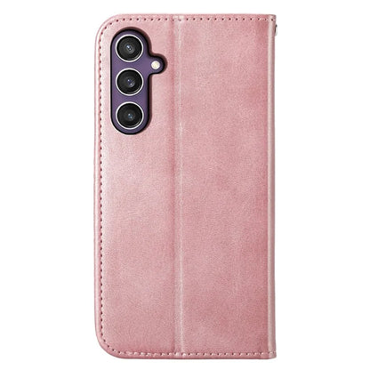 For Samsung Galaxy S24+ Cell Phone Case Calf Texture PU Leather Wallet Cover with Strap