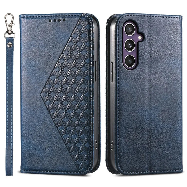 For Samsung Galaxy S24+ Cell Phone Case Calf Texture PU Leather Wallet Cover with Strap