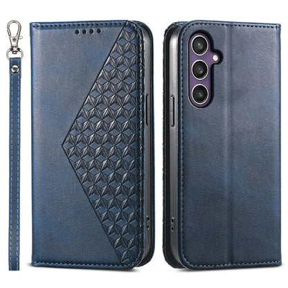 For Samsung Galaxy S24+ Cell Phone Case Calf Texture PU Leather Wallet Cover with Strap