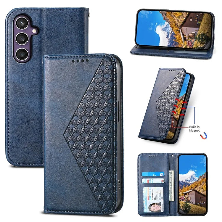 For Samsung Galaxy S24+ Cell Phone Case Calf Texture PU Leather Wallet Cover with Strap
